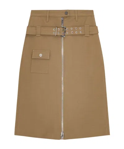 Ganni Camel Cotton Midi Skirt In Brown