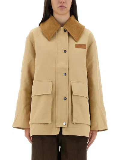 GANNI GANNI CAMEL TWILL MIDI JACKET