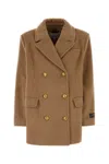 Ganni Camel Wool Blend Coat In Brown