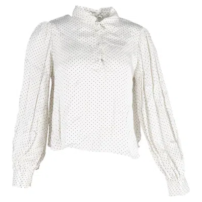 Ganni Cameron Polka Dot Print Long Sleeve Blouse In White Cotton