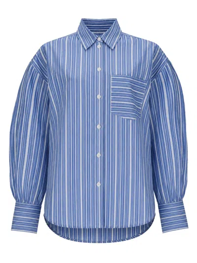 Ganni Camicia In Cotone A Righe In Blue