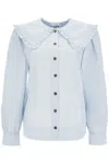 Ganni Organic Cotton Poplin Ruffle Peter Pan Collar Button-up Shirt