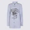 Ganni Long Sleeve Cotton Shirt With Graphic Print In Blue
