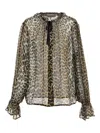 Ganni Printed Viscose Chiffon Tie String Shirt Shirts Animalier In Animal Print