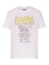 Ganni Basic Cotton Jersey Teddy Relaxed T-shirt In White