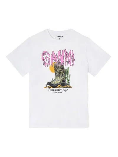 Ganni Women White Cotton T-shirt, Xs Luxury T-shirts For Women Darveys