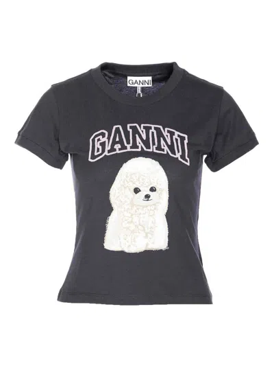Ganni Phantom Basic Cotton Jersey T-shirt In Gray