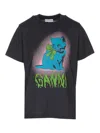 Ganni Basic Cotton Jersey Neon Kitty T-shirt In Gray