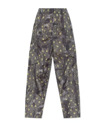 Ganni Camouflage Print Casual Pants In Gray
