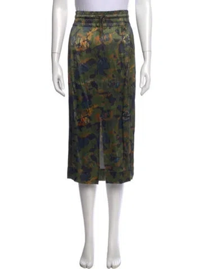 Pre-owned Ganni Camouflage Print Midi Length Skirt In Green