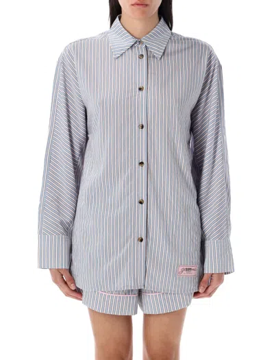 GANNI GANNI CANDY STRIPED BUTTON-DOWN SHIRT WITH RELAXED SILHOUETTE