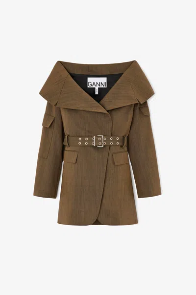 Ganni Canteen Blazer In Green