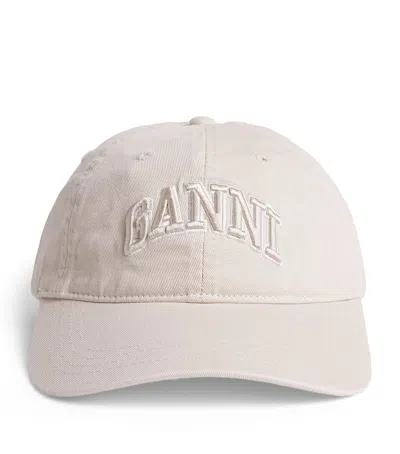 Ganni Canvas Baseball Cap In Sand