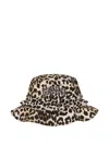 Ganni Leopard Print Canvas Bucket Hat With Ruffled Detailing In Animal Print