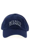 Ganni Blue Baseball Cap With Logo Lettering Embroidery On The Front And Logo Patch On The Rear