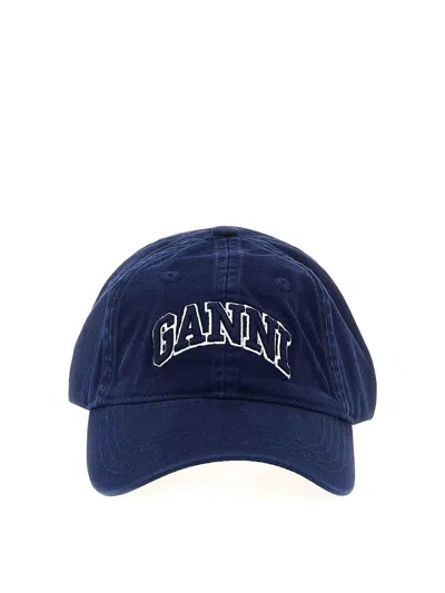 Ganni Canvas Cap In Blue