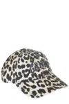Ganni Leopard Baseball Hat In Black