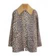 Ganni Leopard Printed Canvas Midi Puffer Jackets Brown