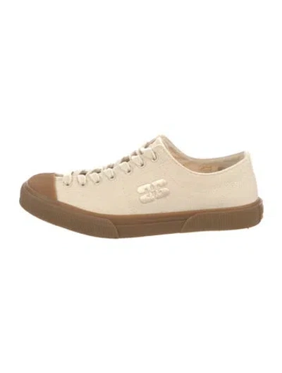 Pre-owned Ganni Canvas Embroidered Accent Sneakers In Neutral
