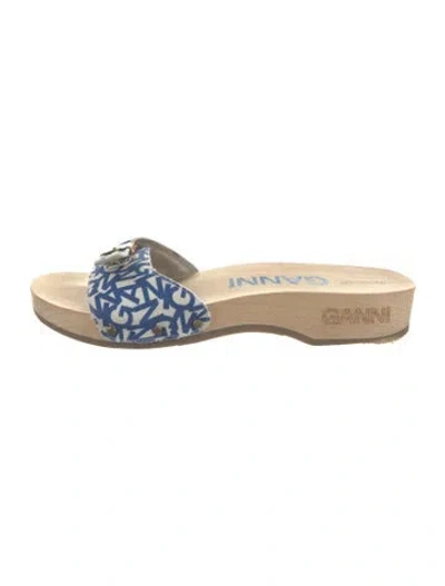 Pre-owned Ganni Canvas Graphic Print Slides In White