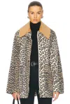 Ganni Long Sleeve Animal Print Jacket With Wide Collar In Almond Milk
