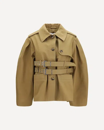 Ganni Canvas Jacket With Double Belt In Neutral