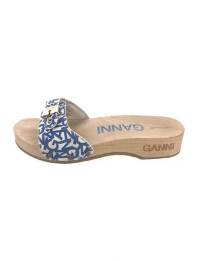 Pre-owned Ganni Canvas Printed Mules In White
