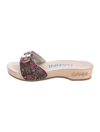 Pre-owned Ganni Canvas Printed Slides In Neutral