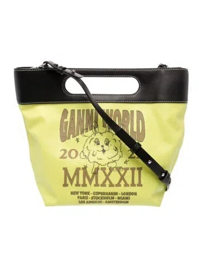 Pre-owned Ganni Canvas Shoulder Bag In Green