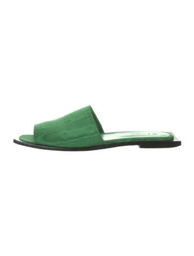 Pre-owned Ganni Canvas Slides In Green
