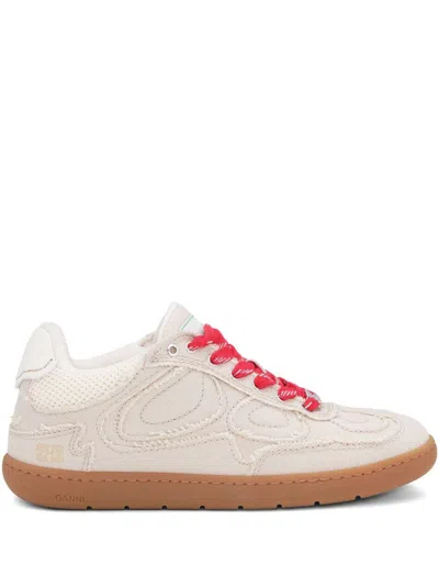 Ganni Canvas Sneakers With Raw Edge  In Multi