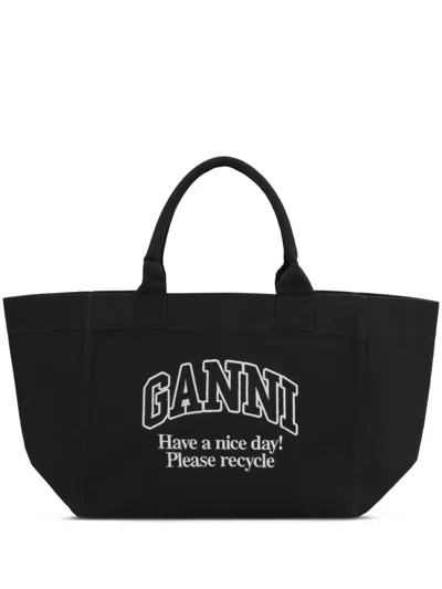 Ganni Women Recycled Cotton Xxl Tote Bag In Black
