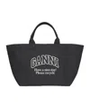 Ganni Black Oversized Canvas Tote In Black