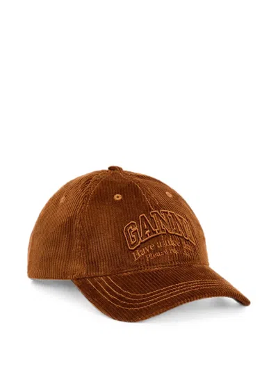 Ganni Cap In Brown Corduroy