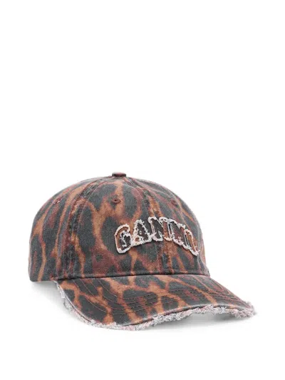 Ganni Cap In Ocelot Leopard In Braun