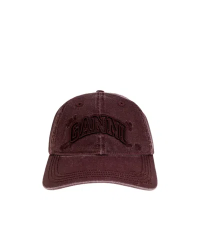 Ganni Cap In Red Cotton In Wine Red