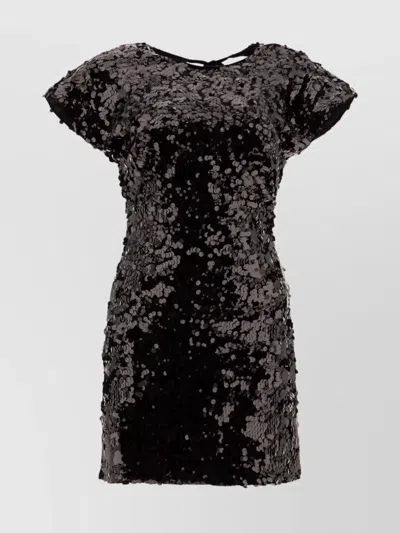 Ganni Cap Sleeve Mini Dress With Tie Detail And Open Back In Black