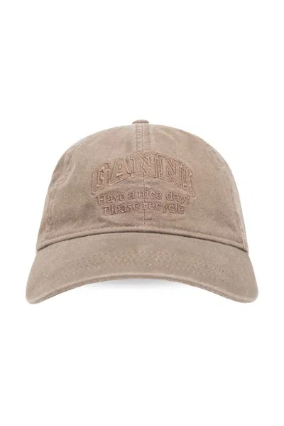Ganni Cap With A Visor In Brown