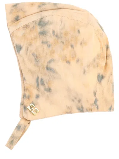 Ganni Cap With Print In Ivory