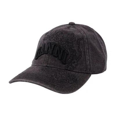 Ganni Cap With Visor With Embroidery In Gray