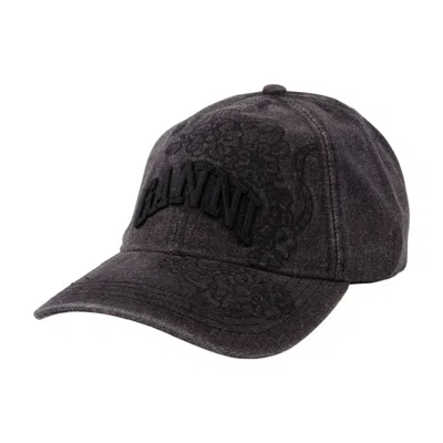 Ganni Cap With Visor With Embroidery In Black