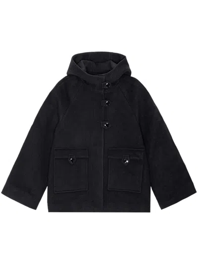 Ganni Cape-design Hooded Jacket In Blue