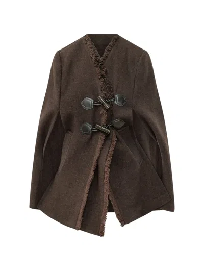 Ganni Wool Peacoat Blanket Coat In Brown