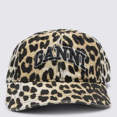 GANNI GANNI LEOPARD COTTON HAT