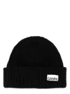 Ganni Womens Black Logo-patch Wool-blend Beanie Hat In Black