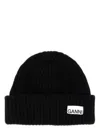 Ganni Womens Black Logo-patch Wool-blend Beanie Hat In Black