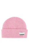 Ganni Wool-blend Light Structured Rib-knit Beanie In Pink