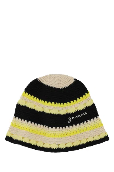 Ganni Cappello Striped Crochet Beanie In Multicolor