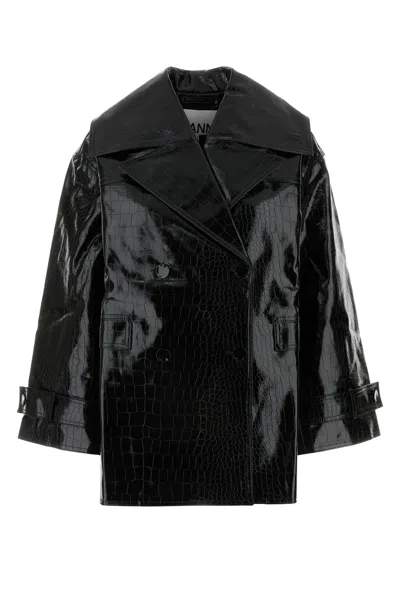 GANNI GANNI BLACK SYNTHETIC LEATHER COAT