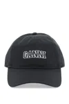 Ganni Logo-embroidered Cotton Cap In Black